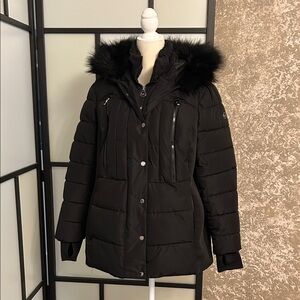 MICHAEL Michael Kors Black Puffer Coat with Faux Fur